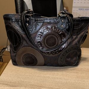 Coach Black and Brown Circle Pattern Tote